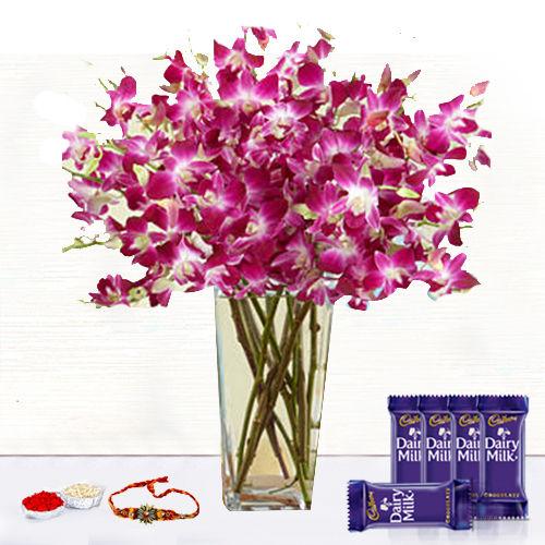 Delightful Orchids - Rakhi & Dairy Milk