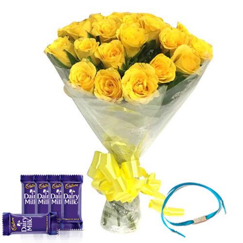 Mesmerising Yellow Roses - Dairy Milk & Rakhi