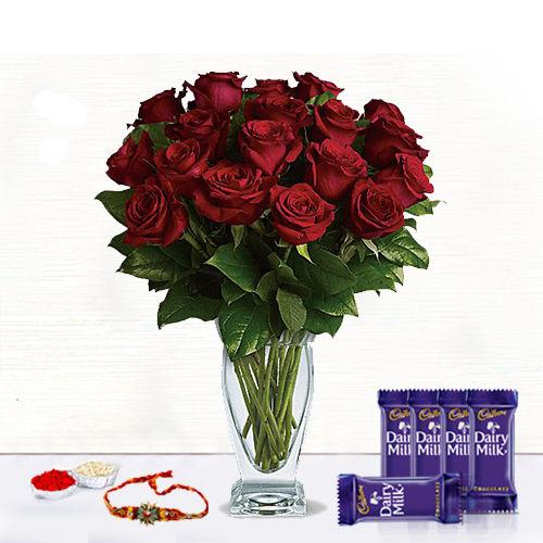 Classic Roses - Rakhi & Dairy Milk 