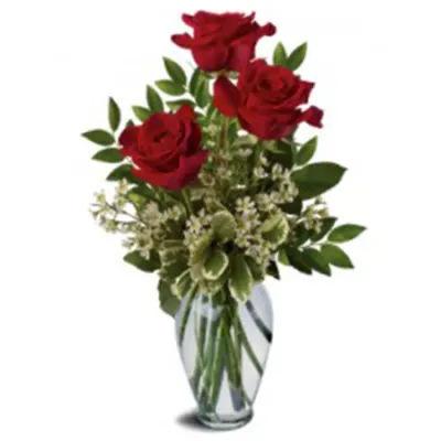 Three Red Roses Bouquet