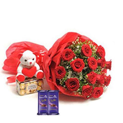 Rakhi Collection Of Chocolates & Roses - Silk