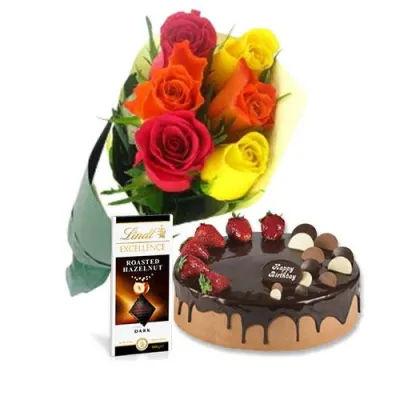 Choco Cake With Mix Roses And Lindt Chocolate