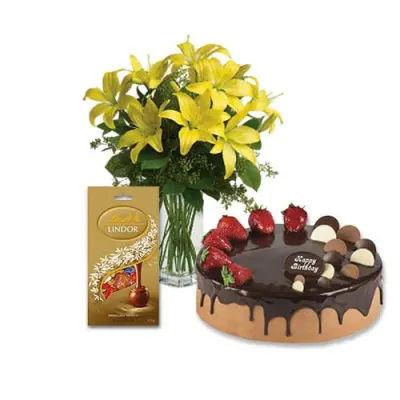 Lilies With Choco Cake And Assorted Chocolate