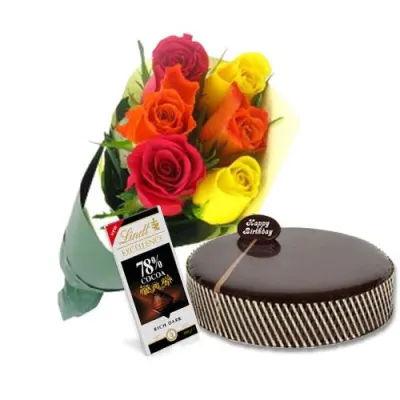 Mud Cake With Mix Roses And Lindt Chocolate