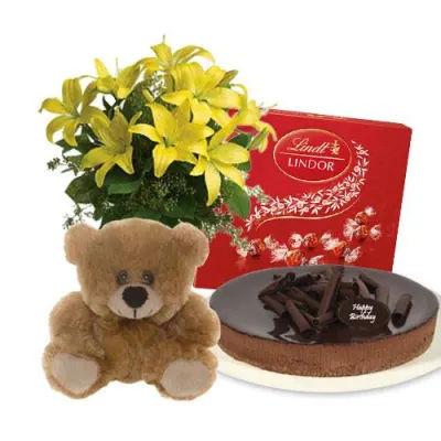 Lilies With Chocolate cake Lindt Chocolate And Teddy